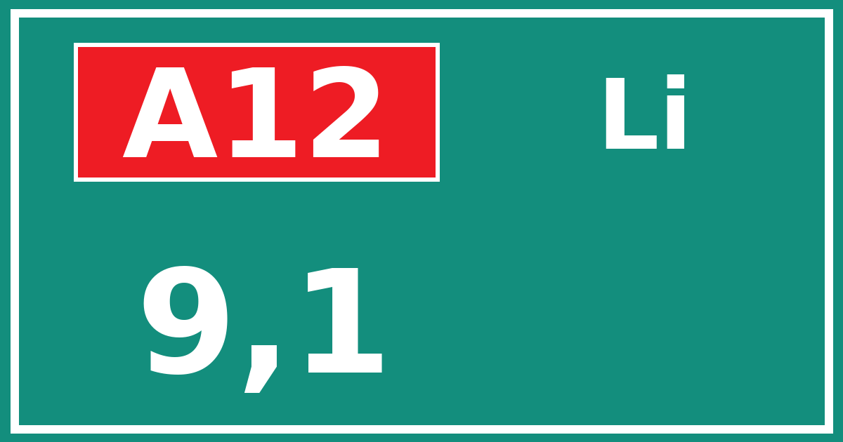 Hectometerbord A12 9,1 zijde Li