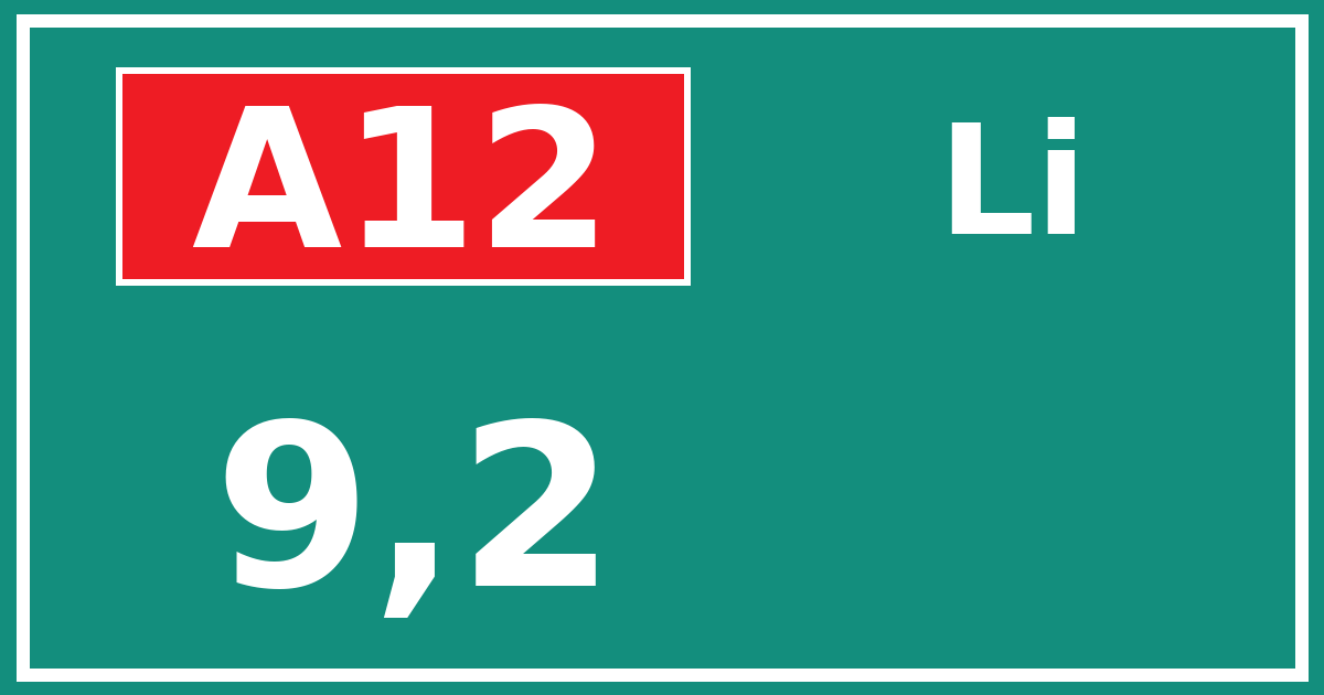 Hectometerbord A12 9,2 zijde Li