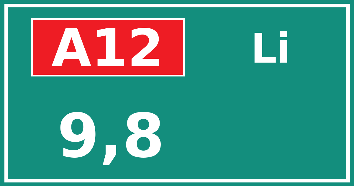 Hectometerbord A12 9,8 zijde Li