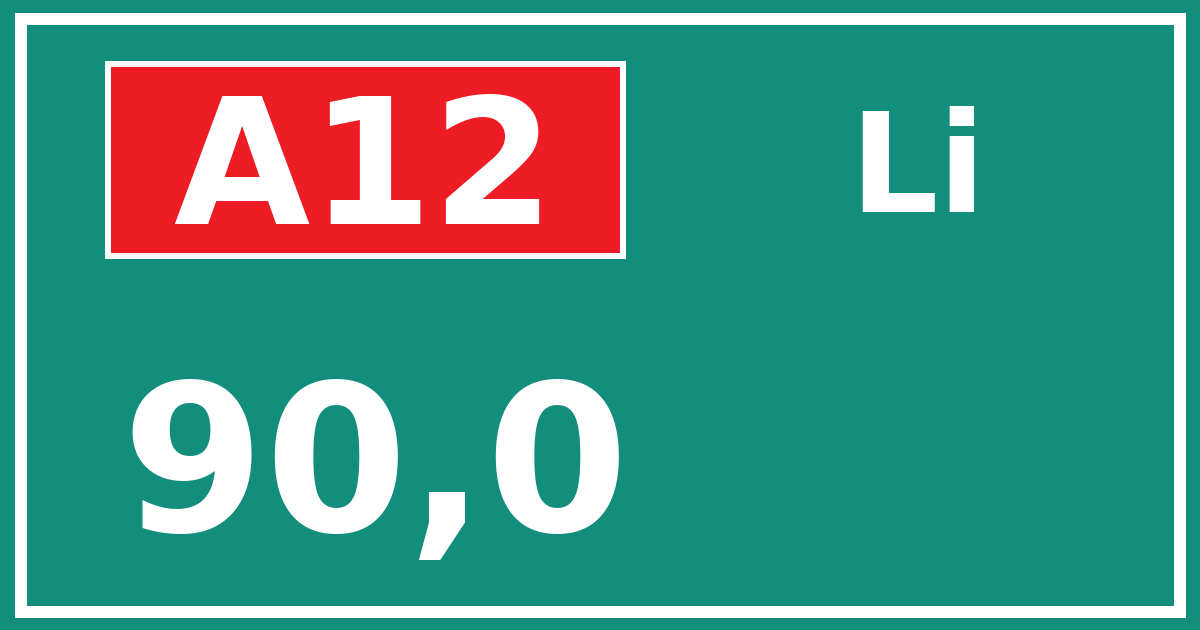 Hectometerbord A12 90,0 zijde Li