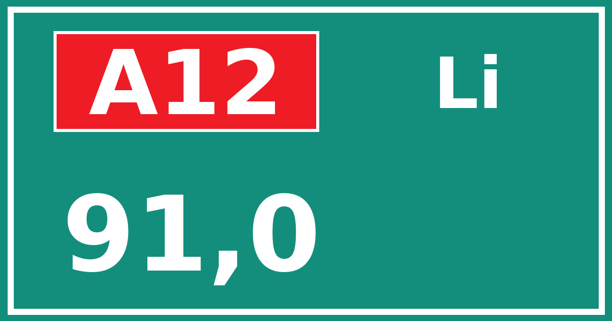 Hectometerbord A12 91,0 zijde Li