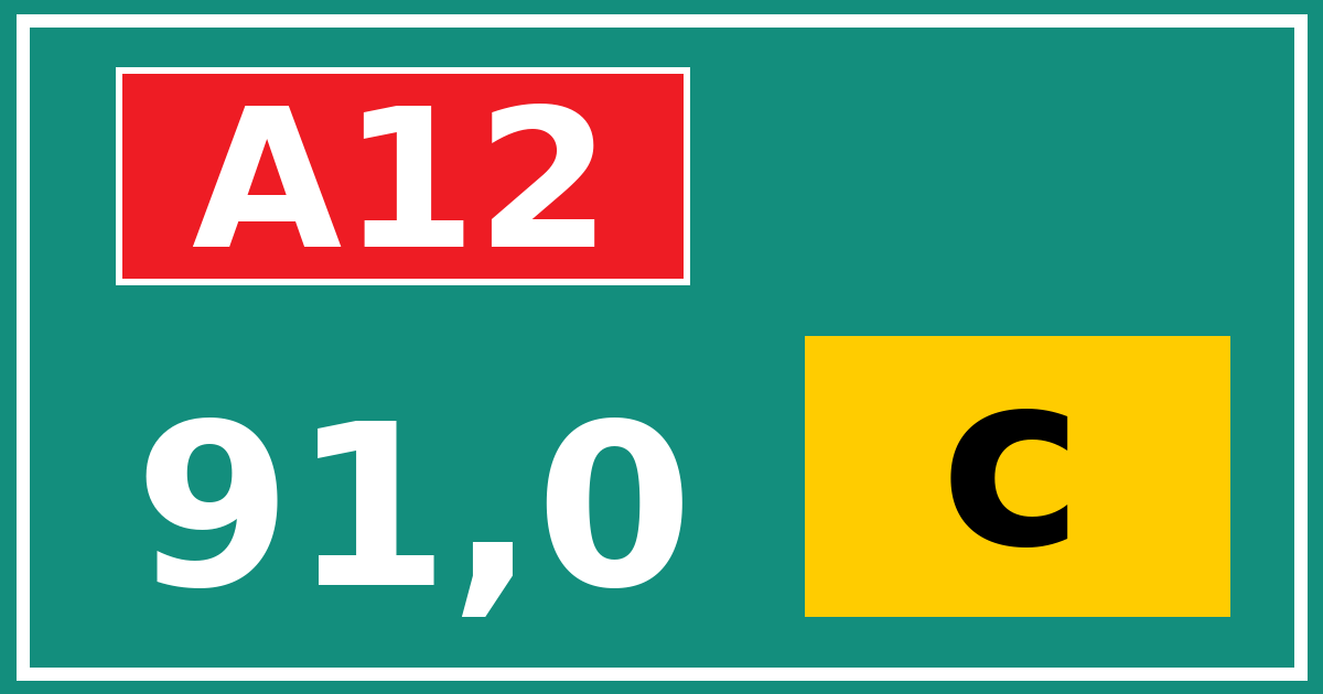Hectometerbord A12 91,0 letter c