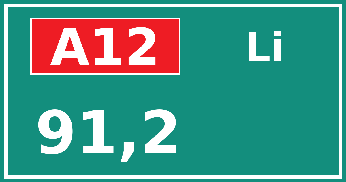 Hectometerbord A12 91,2 zijde Li