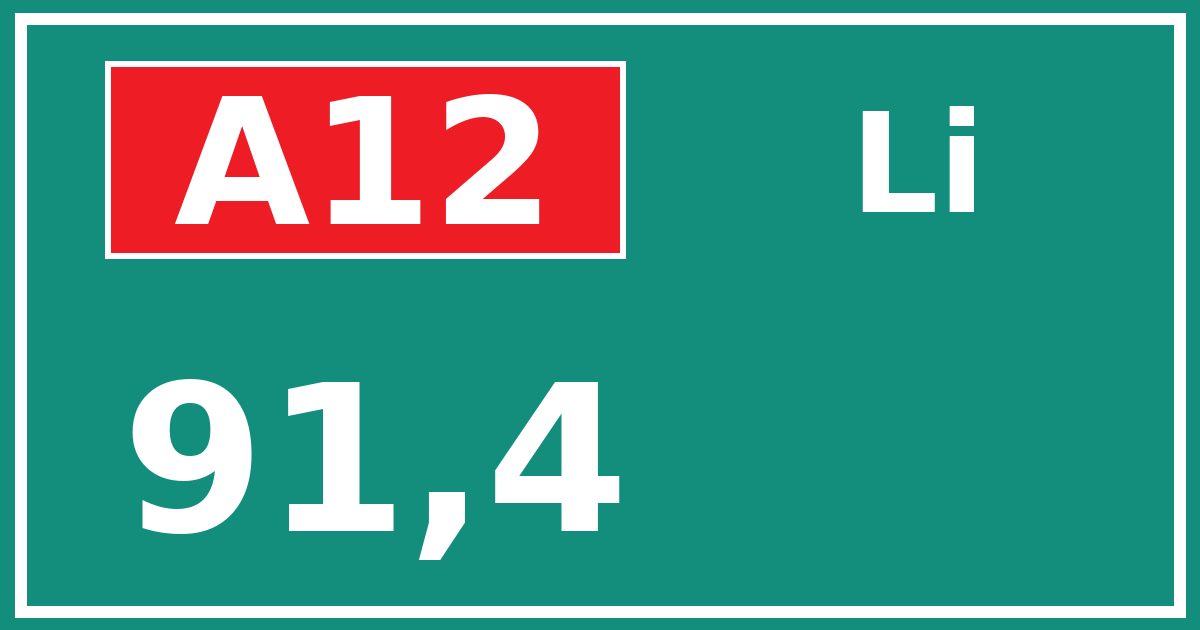Hectometerbord A12 91,4 zijde Li
