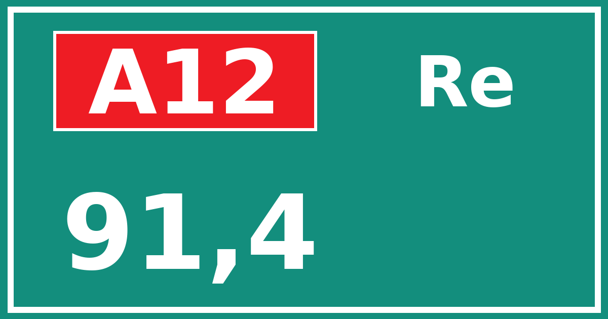 Hectometerbord A12 91,4 zijde Re
