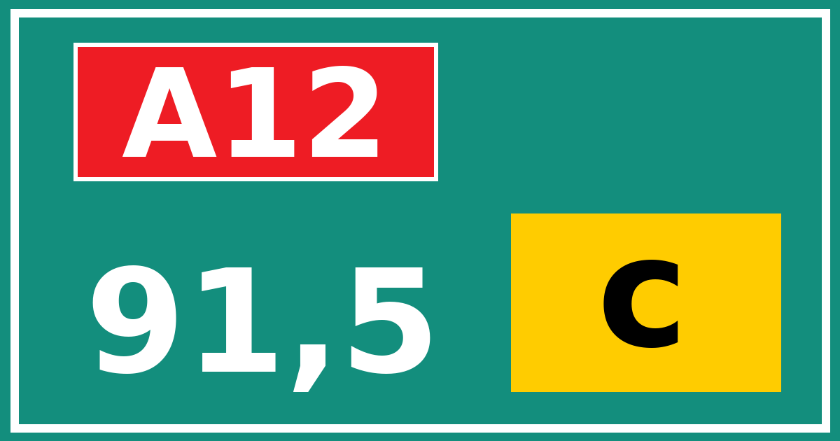 Hectometerbord A12 91,5 letter c