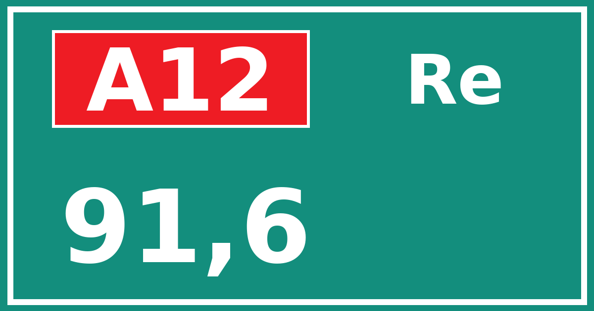 Hectometerbord A12 91,6 zijde Re