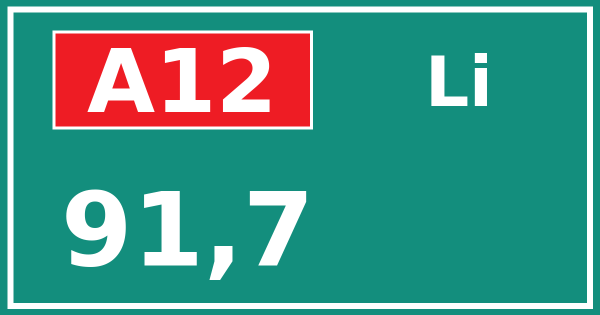 Hectometerbord A12 91,7 zijde Li