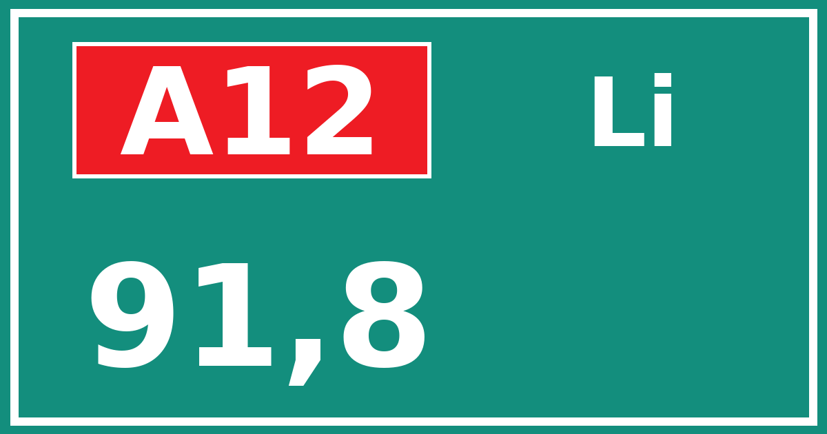 Hectometerbord A12 91,8 zijde Li