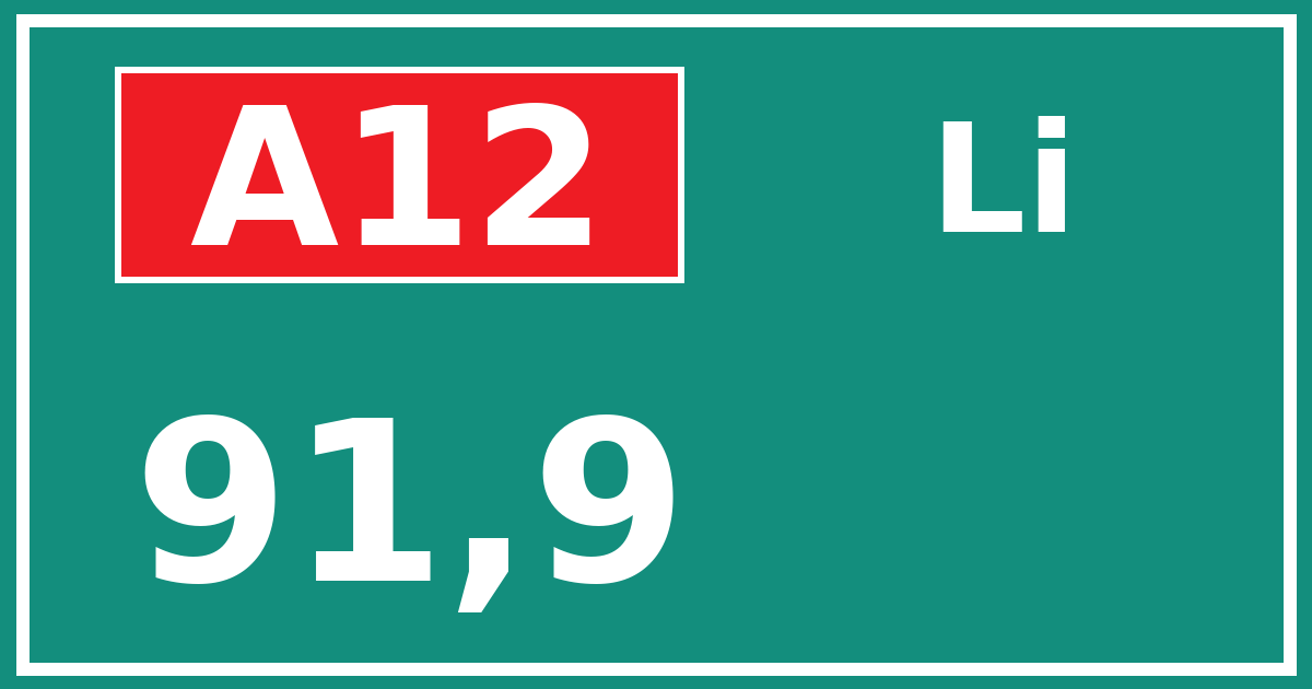 Hectometerbord A12 91,9 zijde Li