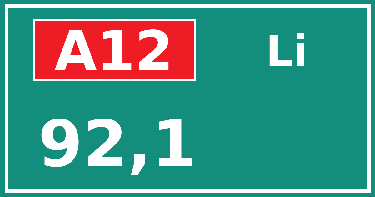 Hectometerbord A12 92,1 zijde Li