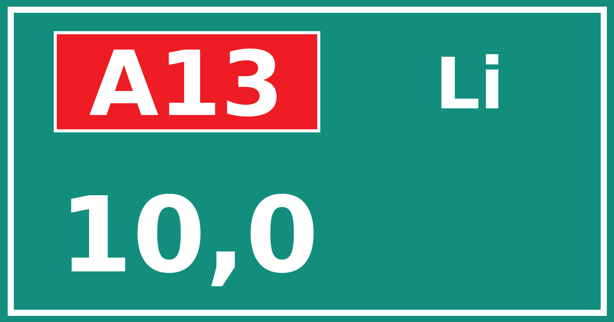 Hectometerbord A13 10,0 zijde Li