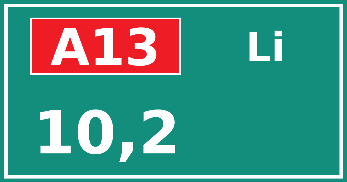 Hectometerbord A13 10,2 zijde Li