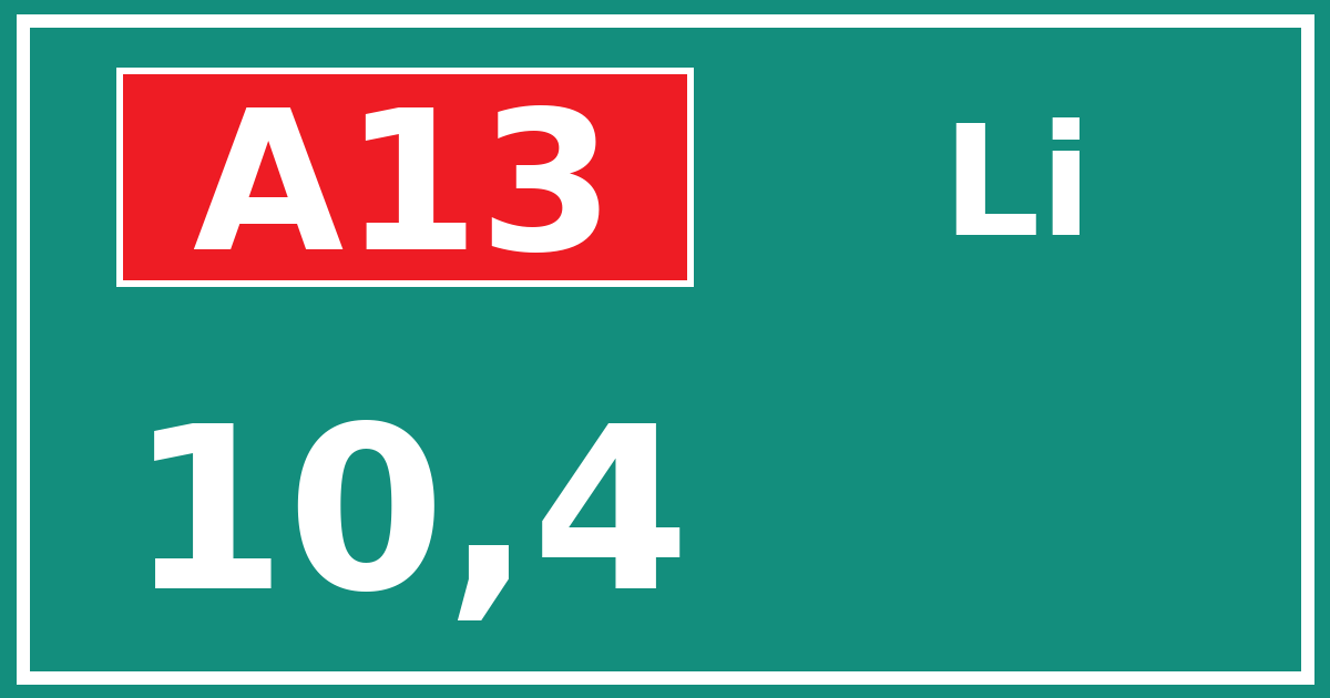 Hectometerbord A13 10,4 zijde Li
