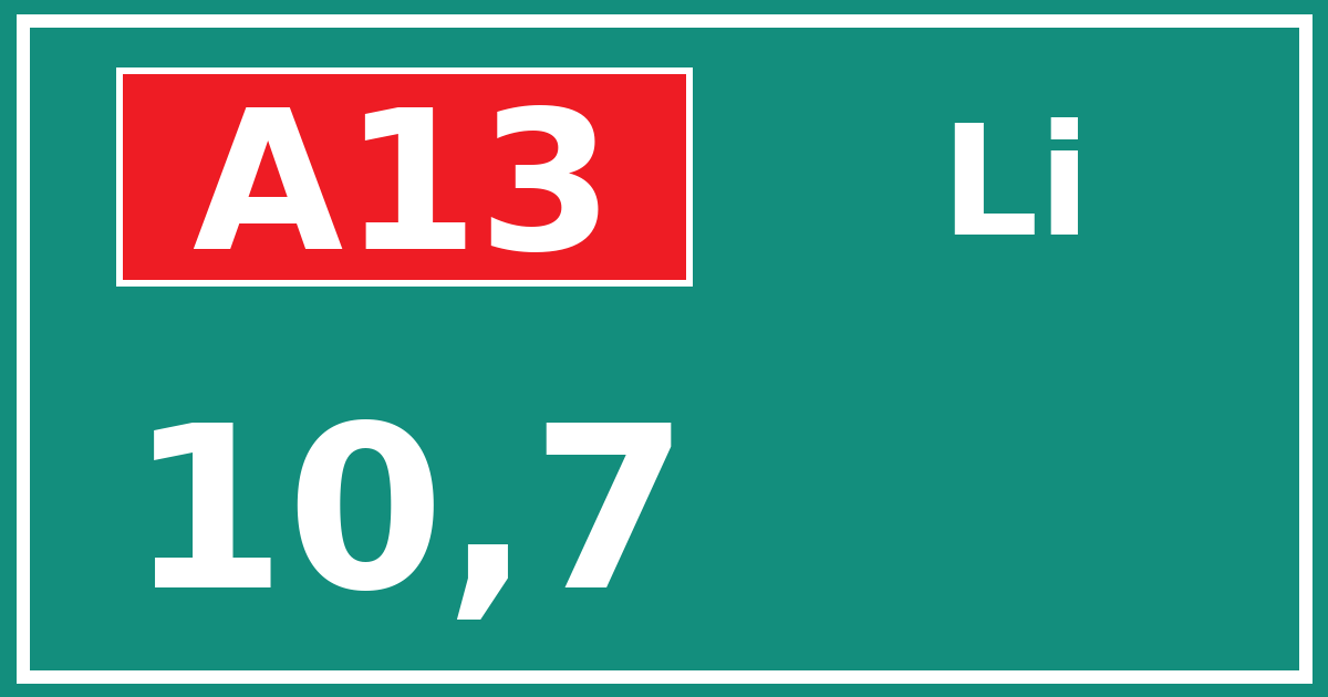 Hectometerbord A13 10,7 zijde Li