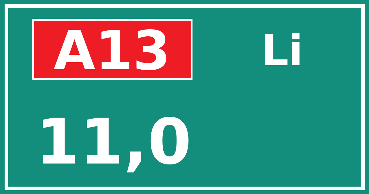 Hectometerbord A13 11,0 zijde Li