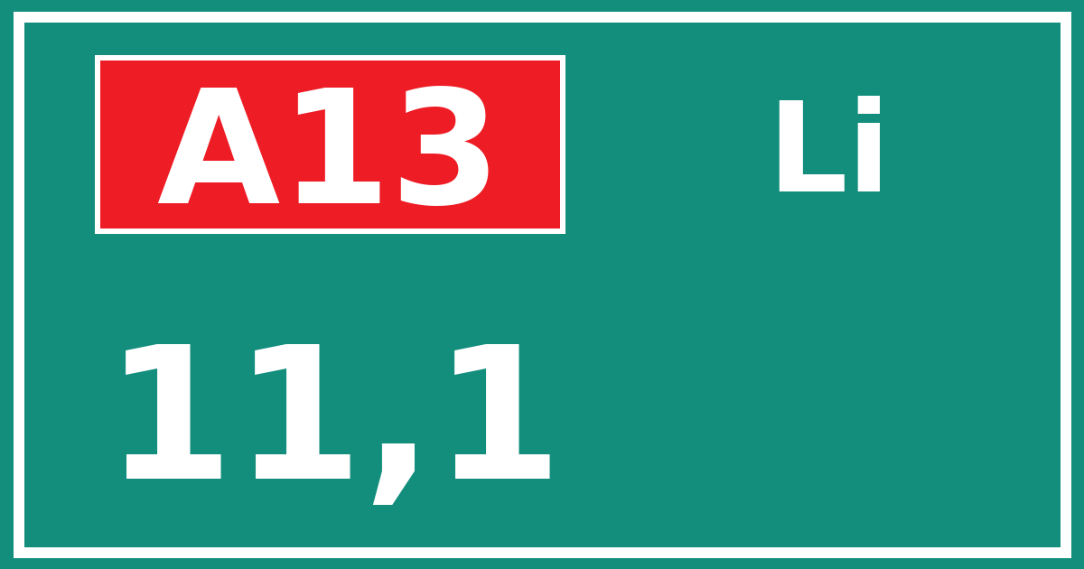 Hectometerbord A13 11,1 zijde Li