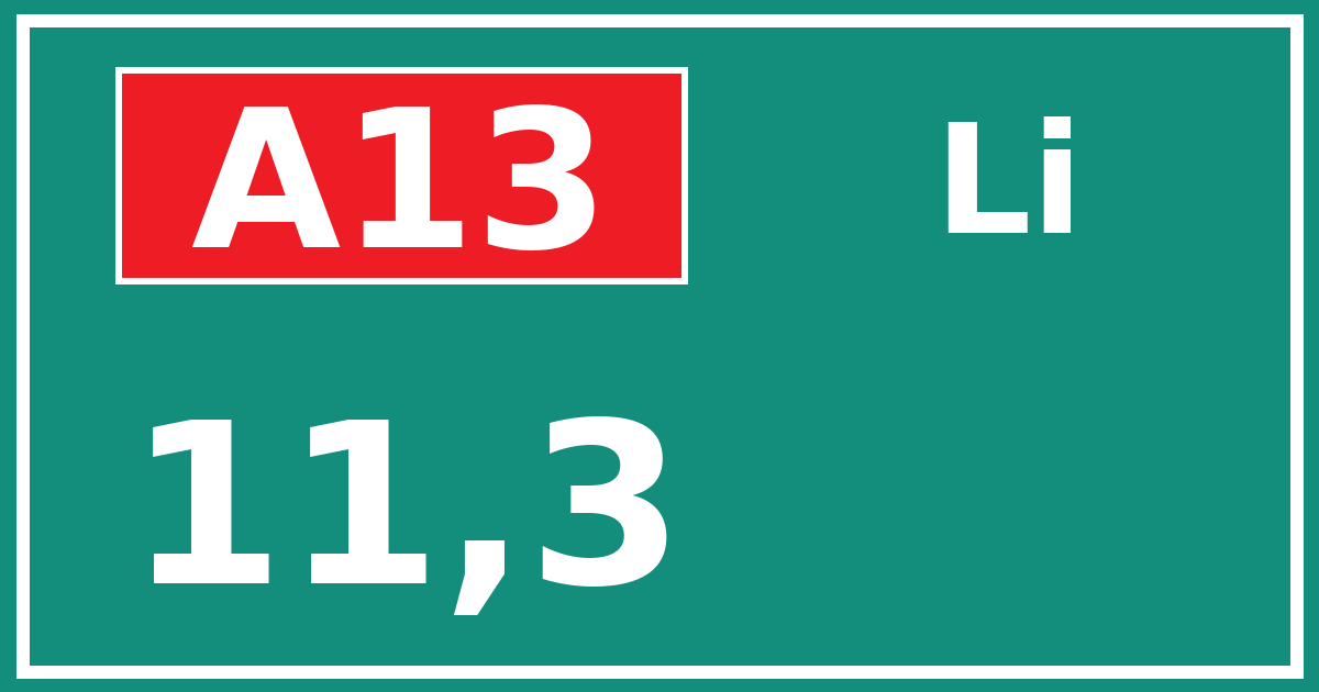 Hectometerbord A13 11,3 zijde Li