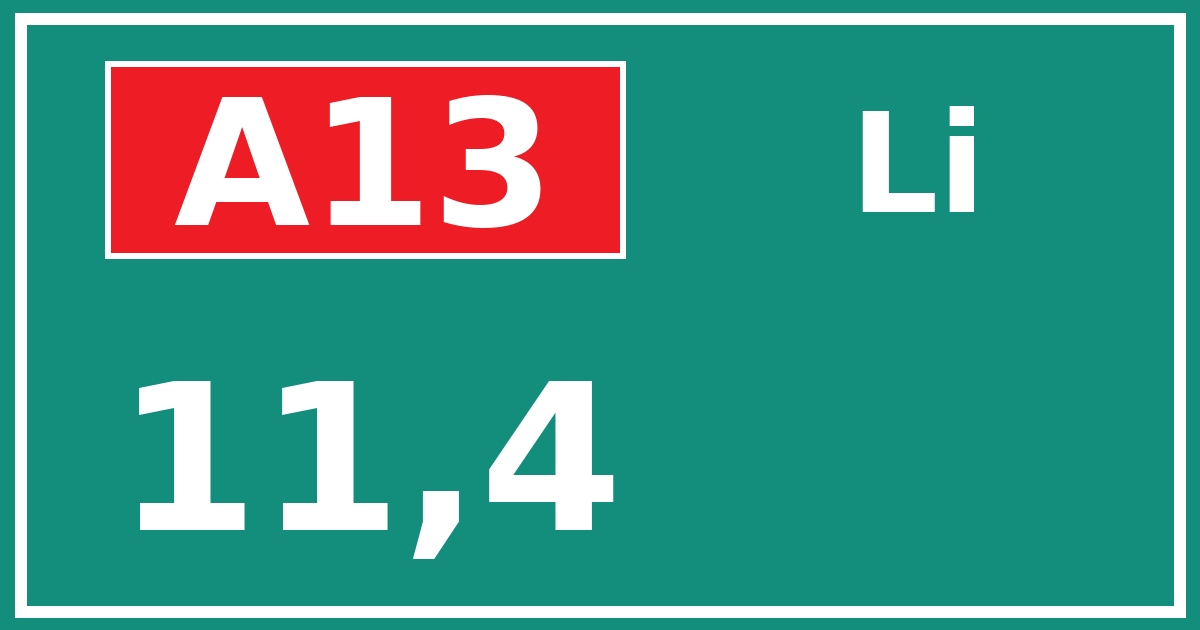 Hectometerbord A13 11,4 zijde Li