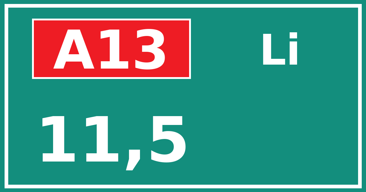 Hectometerbord A13 11,5 zijde Li