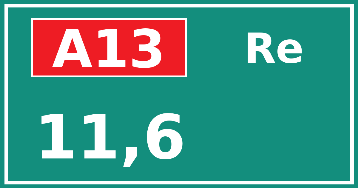 Hectometerbord A13 11,6 zijde Re