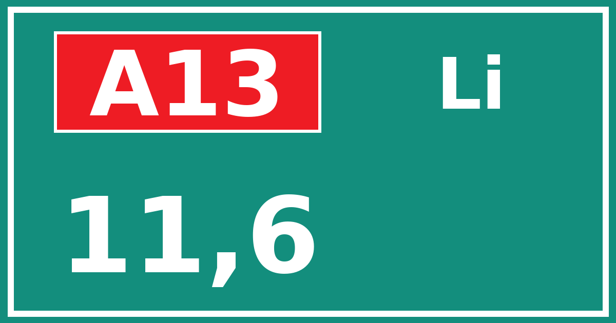 Hectometerbord A13 11,6 zijde Li