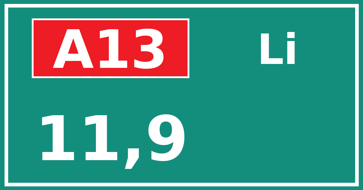 Hectometerbord A13 11,9 zijde Li
