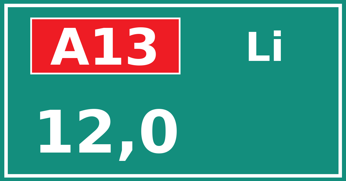 Hectometerbord A13 12,0 zijde Li