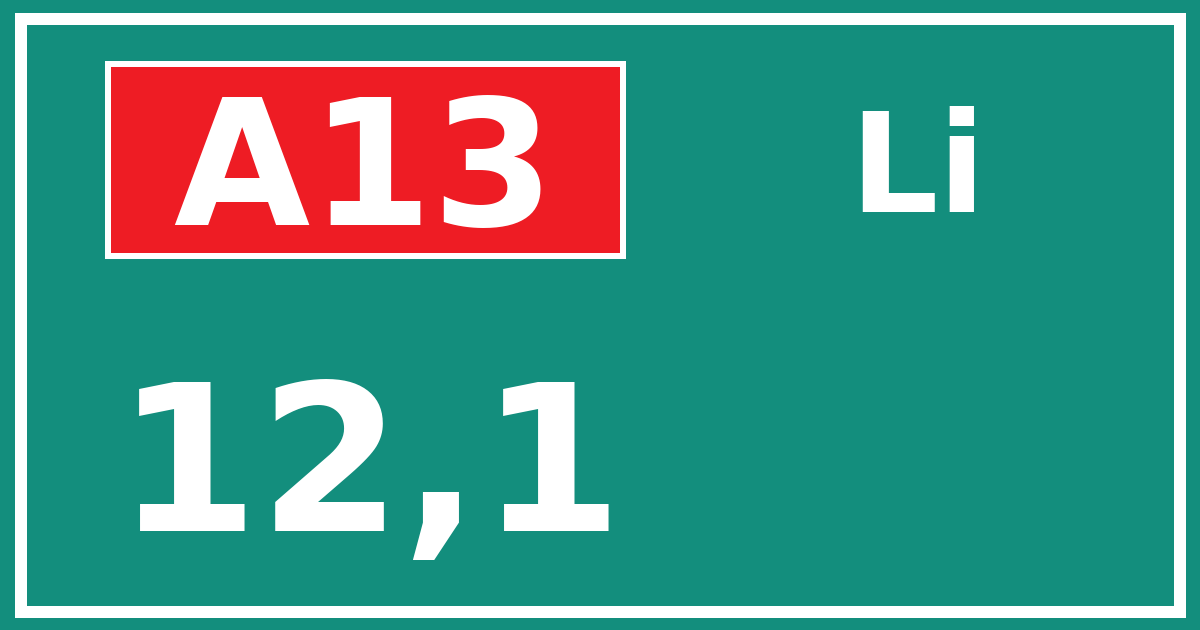 Hectometerbord A13 12,1 zijde Li