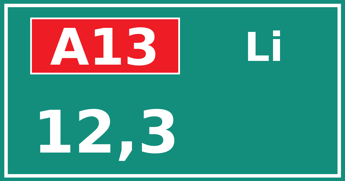 Hectometerbord A13 12,3 zijde Li