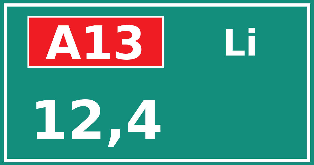 Hectometerbord A13 12,4 zijde Li