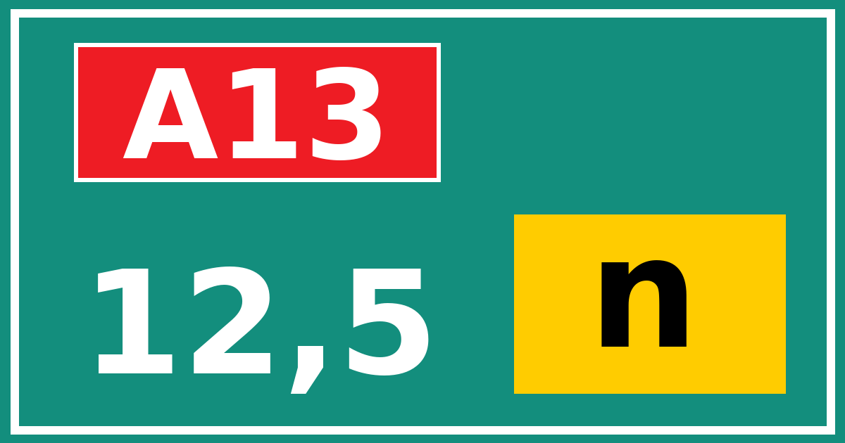 Hectometerbord A13 12,5 letter n
