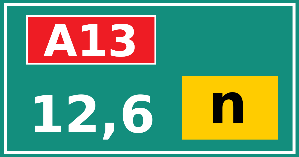 Hectometerbord A13 12,6 letter n