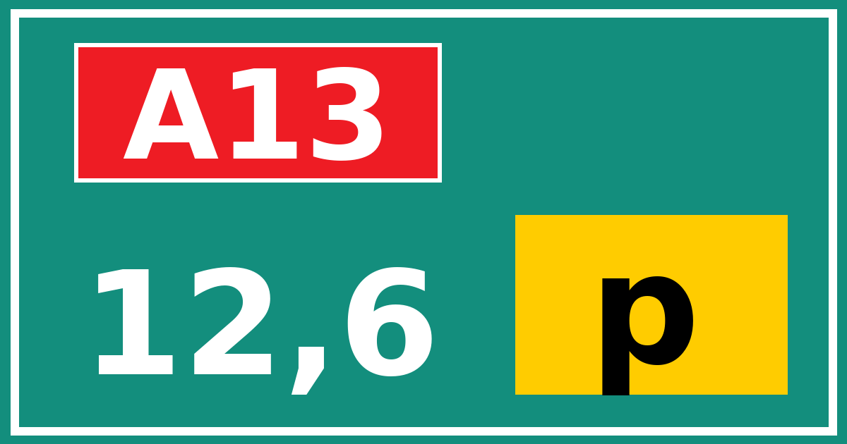 Hectometerbord A13 12,6 letter p