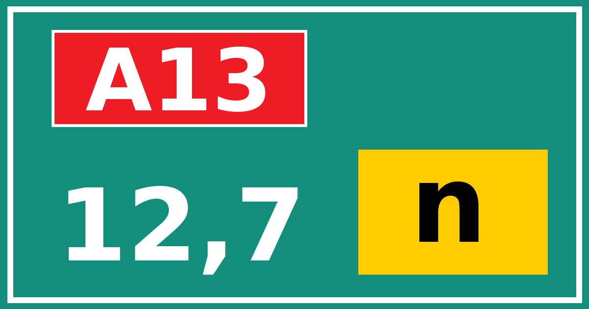 Hectometerbord A13 12,7 letter n