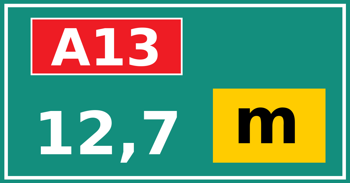 Hectometerbord A13 12,7 letter m
