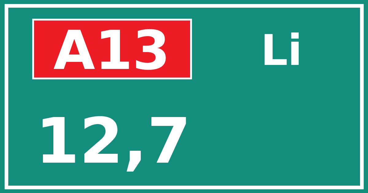 Hectometerbord A13 12,7 zijde Li
