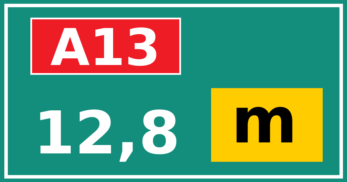 Hectometerbord A13 12,8 letter m