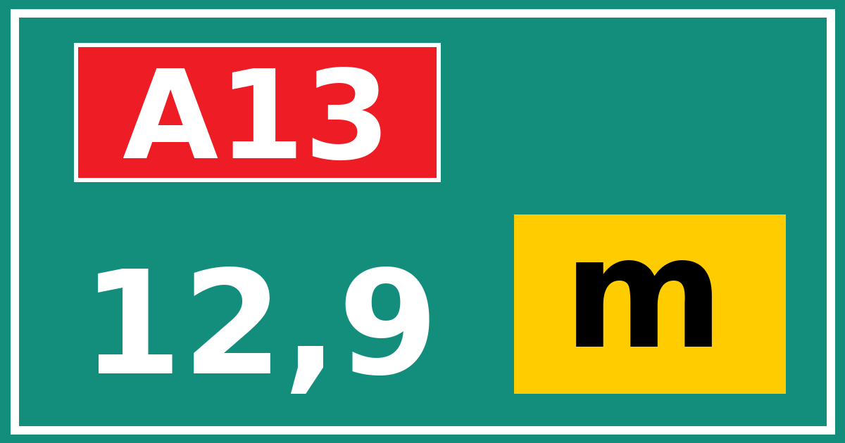 Hectometerbord A13 12,9 letter m