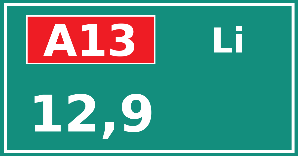 Hectometerbord A13 12,9 zijde Li