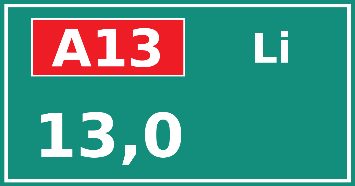 Hectometerbord A13 13,0 zijde Li