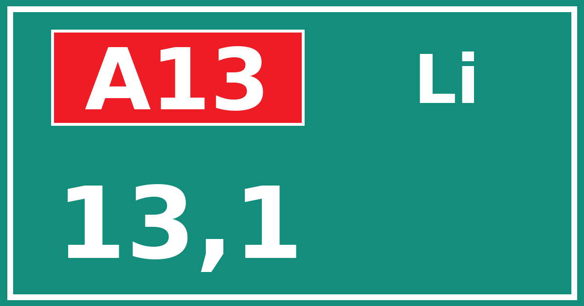 Hectometerbord A13 13,1 zijde Li