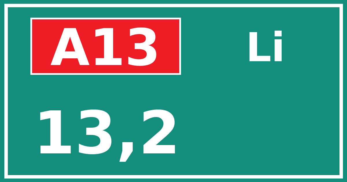 Hectometerbord A13 13,2 zijde Li