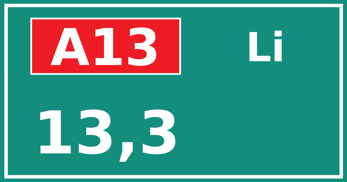 Hectometerbord A13 13,3 zijde Li