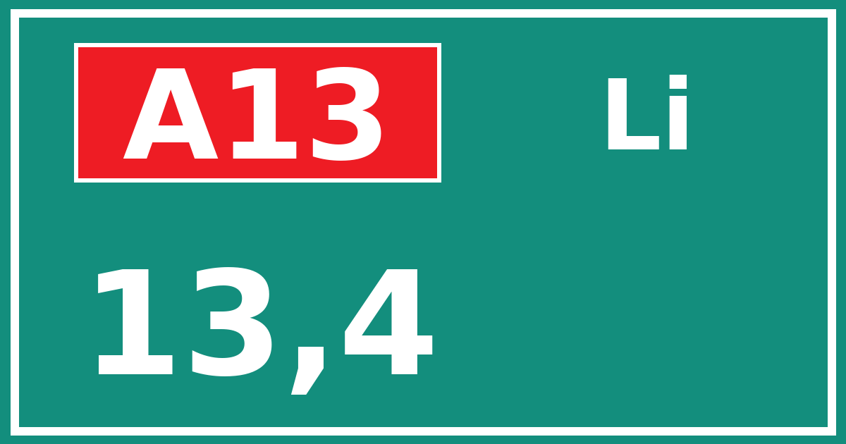 Hectometerbord A13 13,4 zijde Li