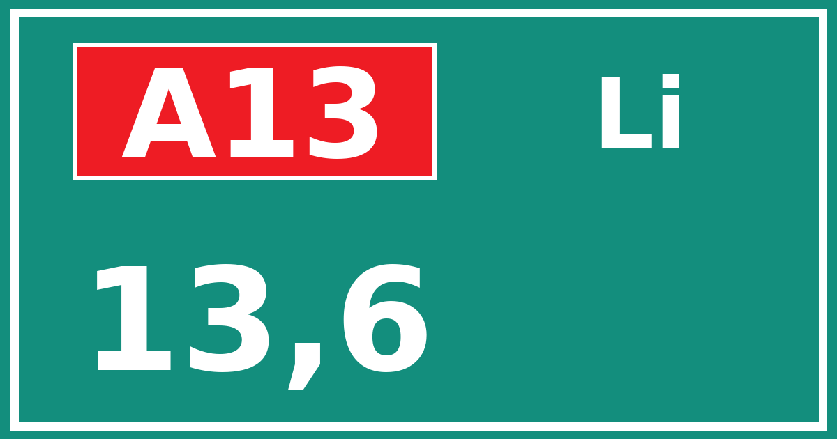 Hectometerbord A13 13,6 zijde Li