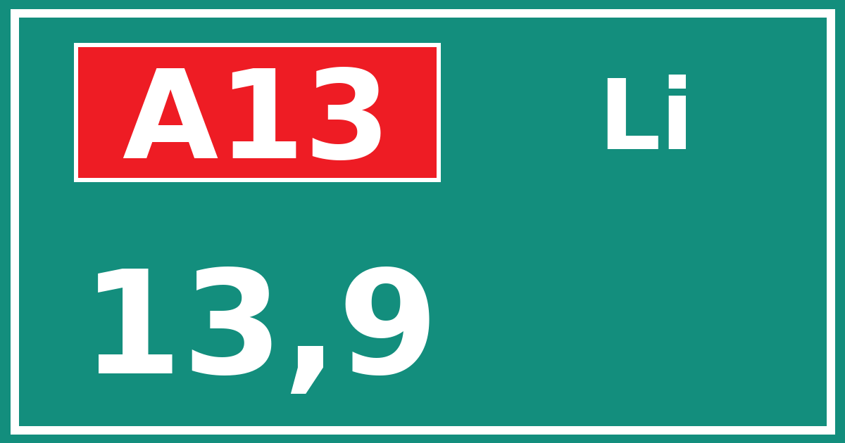 Hectometerbord A13 13,9 zijde Li
