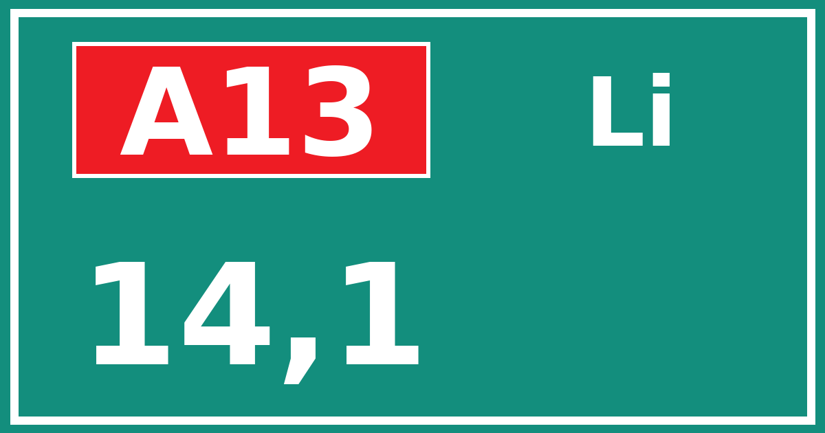 Hectometerbord A13 14,1 zijde Li