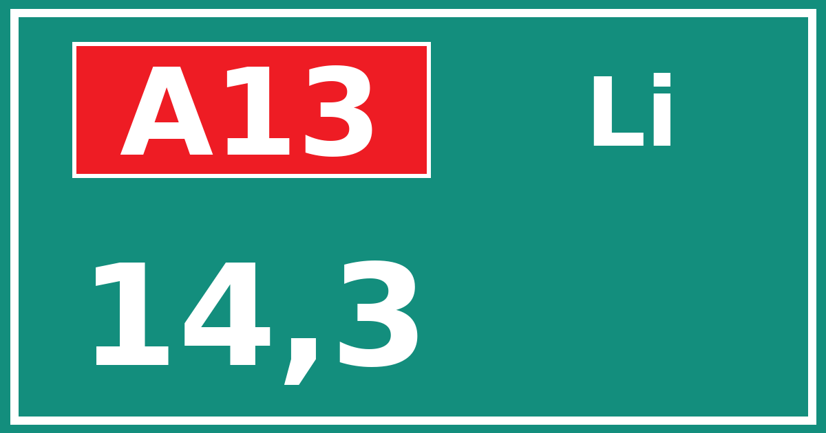 Hectometerbord A13 14,3 zijde Li