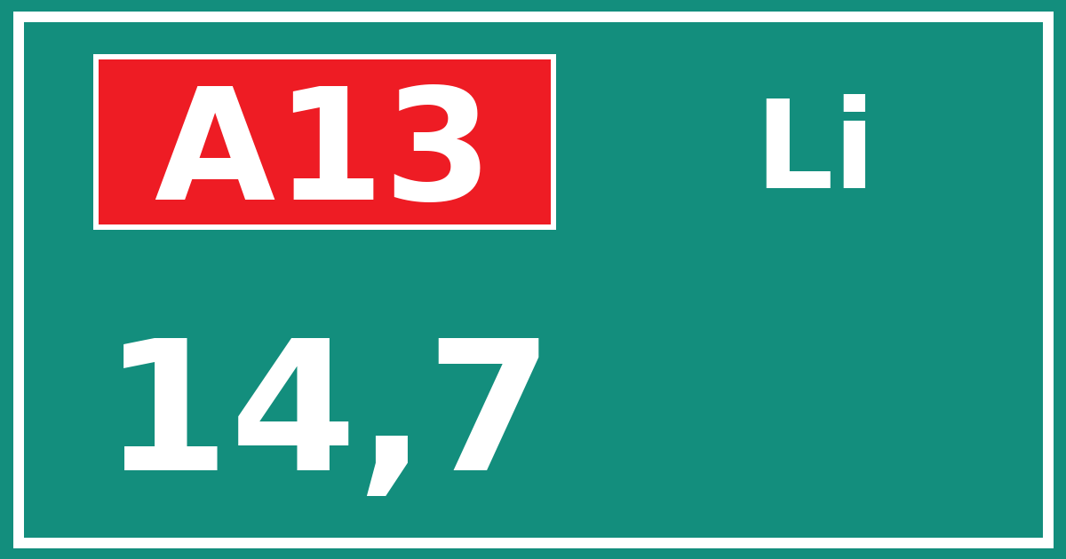 Hectometerbord A13 14,7 zijde Li